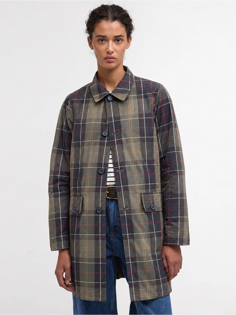 Barbour Reversible Derby Mac Raincoat Size 10 Navy Tartan Plaid Waterproof Coat